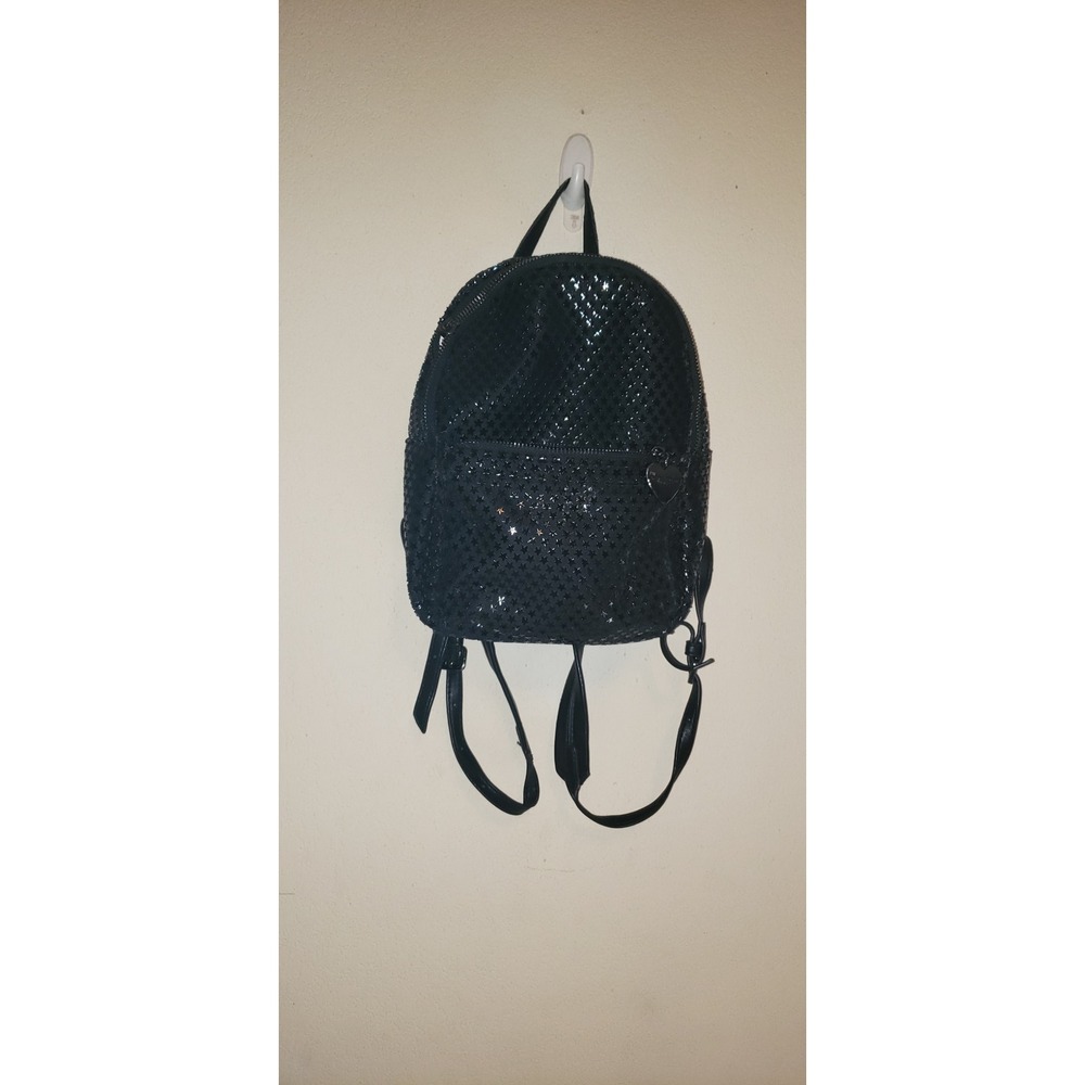 Betsey Johnson Black Star Embossed Mini Backpack Heart Charm Logo Bag